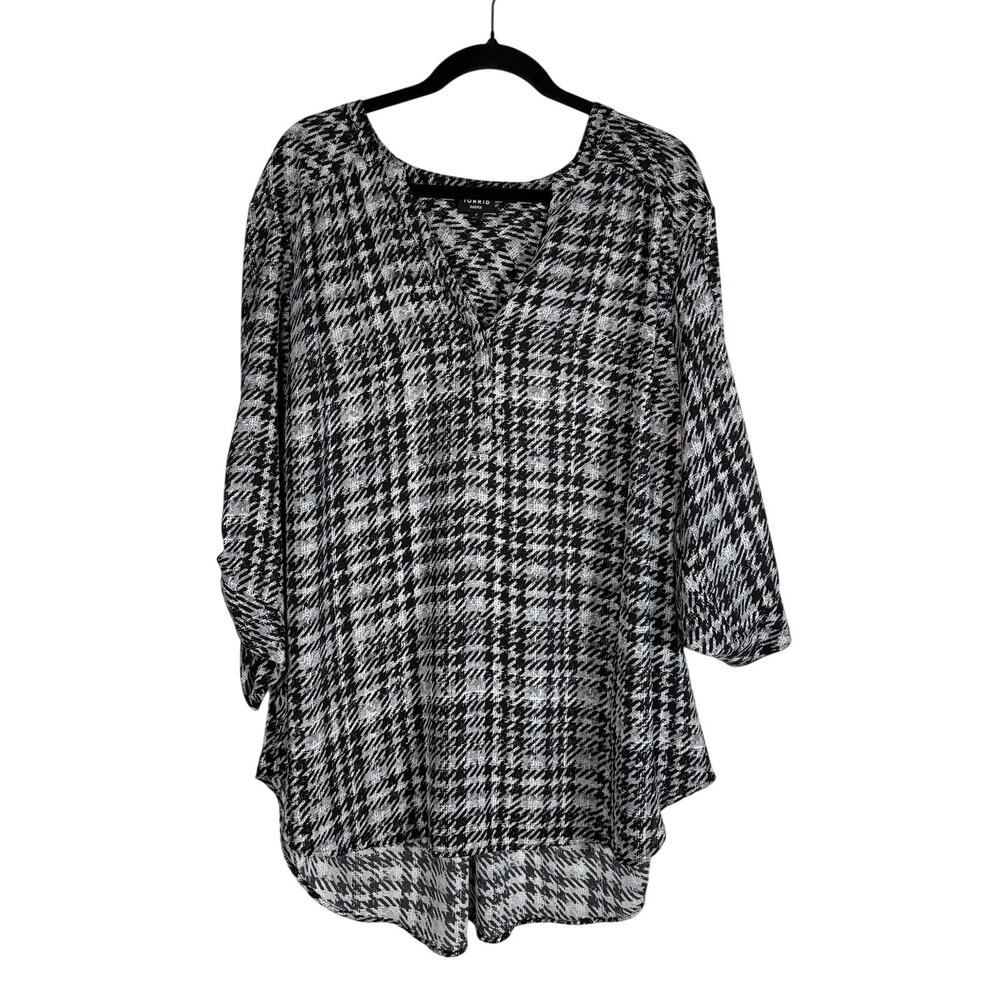 Torrid Harper Plaid Georgette Blouse Black White Checkered 3/4 Sleeve Plus 4X